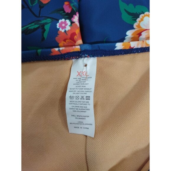 Womens Floral One-Piece Halter Swimsuit XXL Blue & Orange Retro Style. - Picture 3 of 7